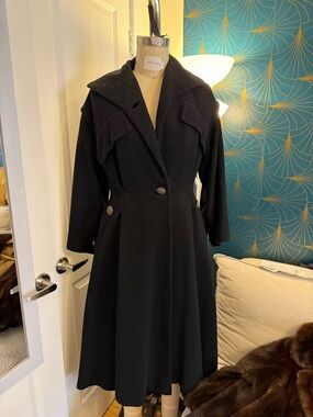 Vintage Black Wool Coat with Flared Skirt Harry Frechtel sz 8-10